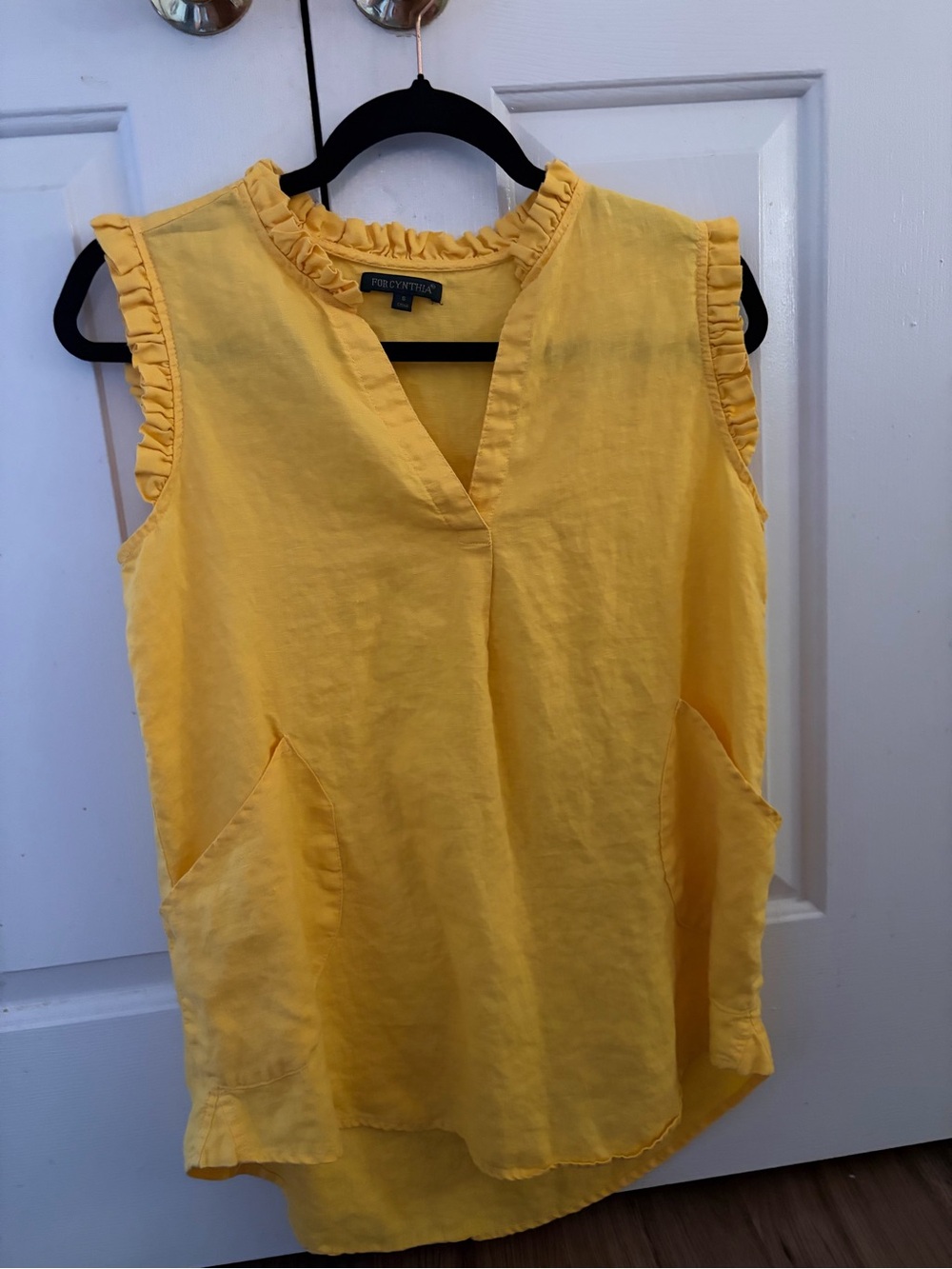 For Cynthia Bright Yellow Ruffled V-Neck Sleeveless Top